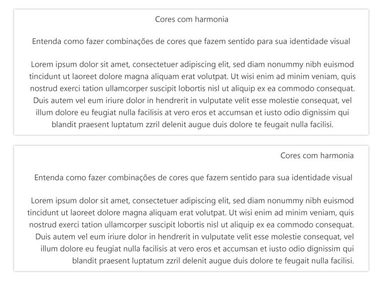 Exemplo de textos com alinhamentos diferentes