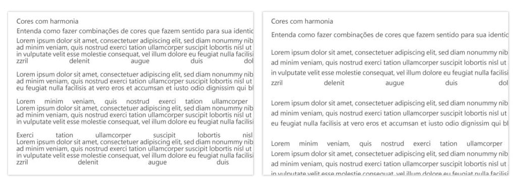 Layout com texto muito estreito e outro muito espaçado